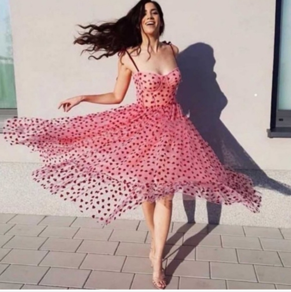 Betsey Johnson Pink Heart-Print Midi Dress